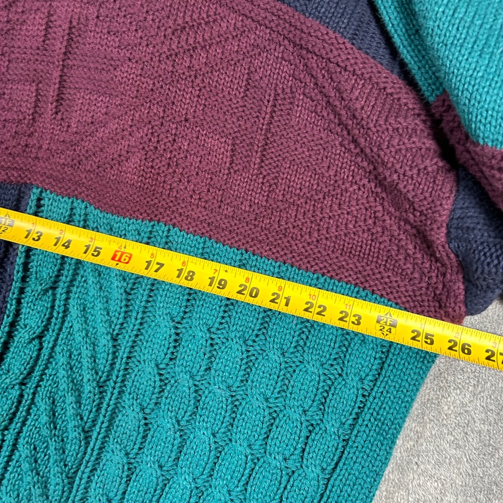 VTG Eddie Bauer Cable Knit Sweater Colorblock Navy Teal Burgundy Men XL Made USA - Picture 10 of 13